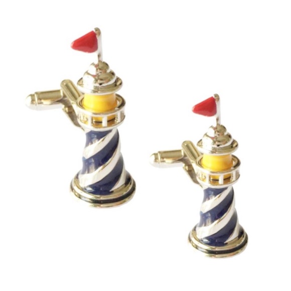 Handsome Blue and Silver 3D Lighthouse Cufflinks - Picture 1 of 16